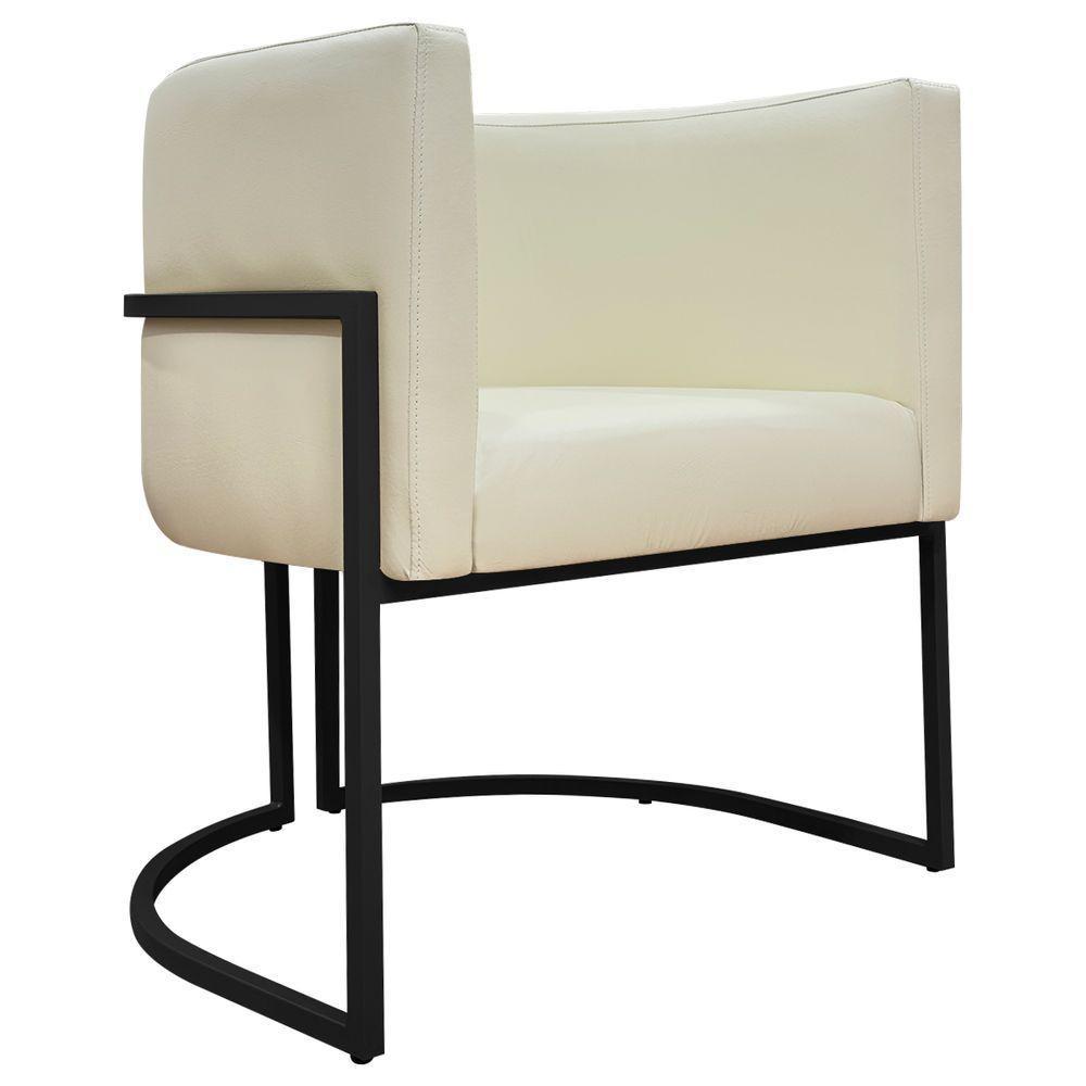 Kit 2 Poltronas Recepção Luna Base De Ferro Preta - Bege Corino - 6