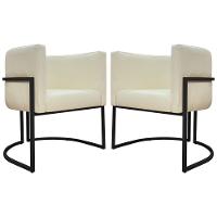 Kit 2 Poltronas Recepção Luna Base De Ferro Preta - Bege Corino