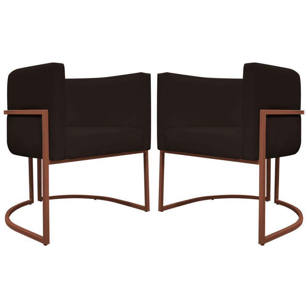 Kit 2 Poltronas Recepção Luna Base De Ferro Bronze - Marrom Corino - 4