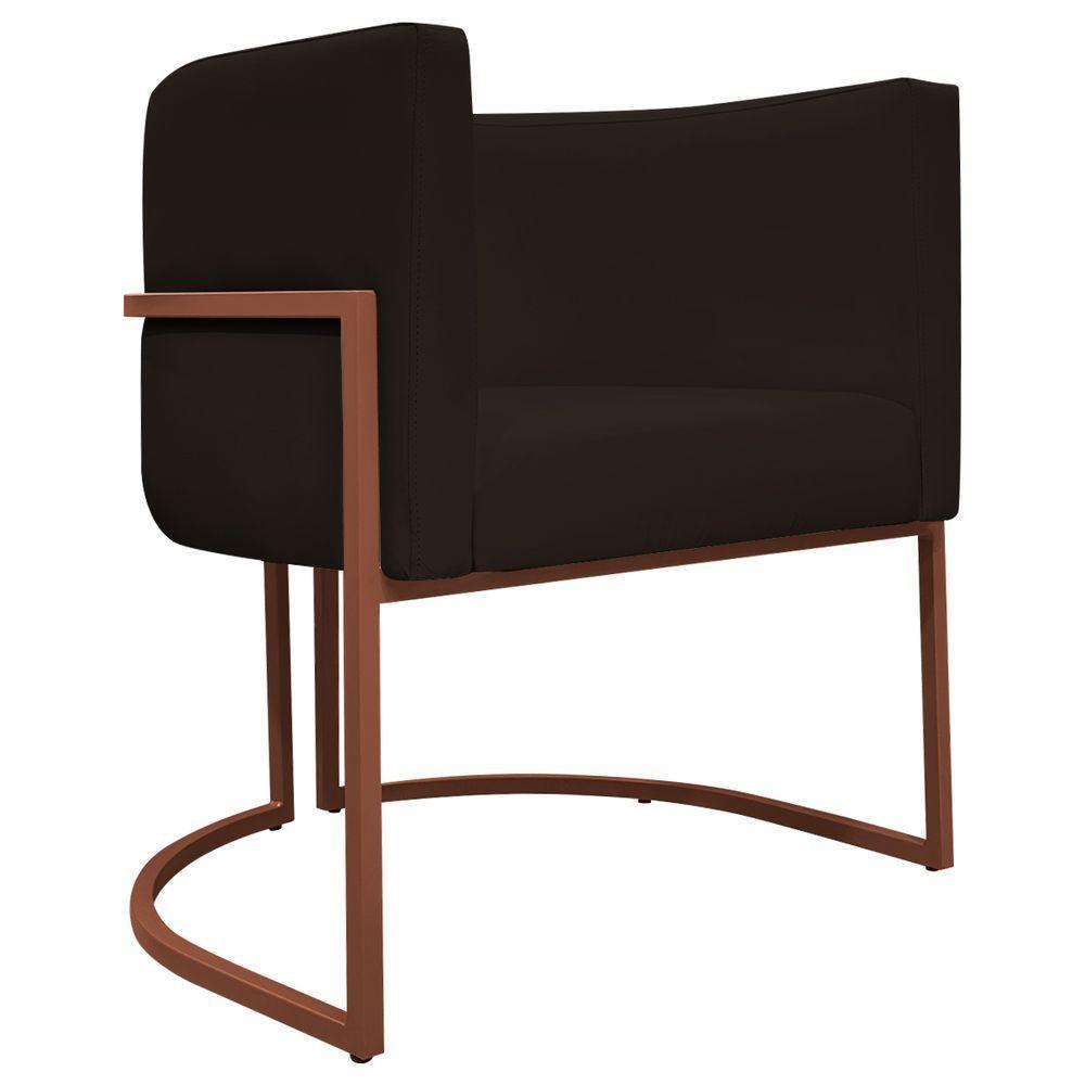 Kit 2 Poltronas Recepção Luna Base De Ferro Bronze - Marrom Corino - 6