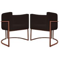 Kit 2 Poltronas Recepção Luna Base De Ferro Bronze - Marrom Corino