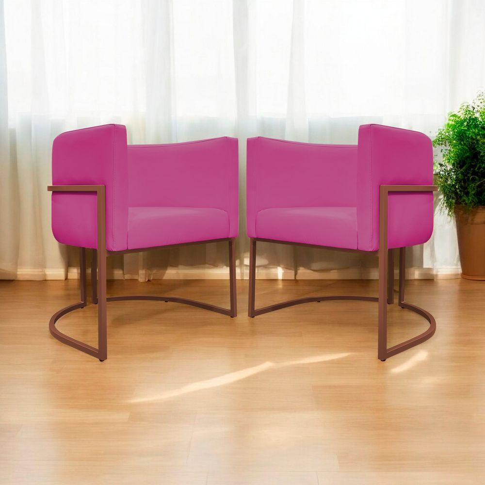 Kit 2 Poltronas Recepção Luna Base De Ferro Bronze - Pink Corino - 1