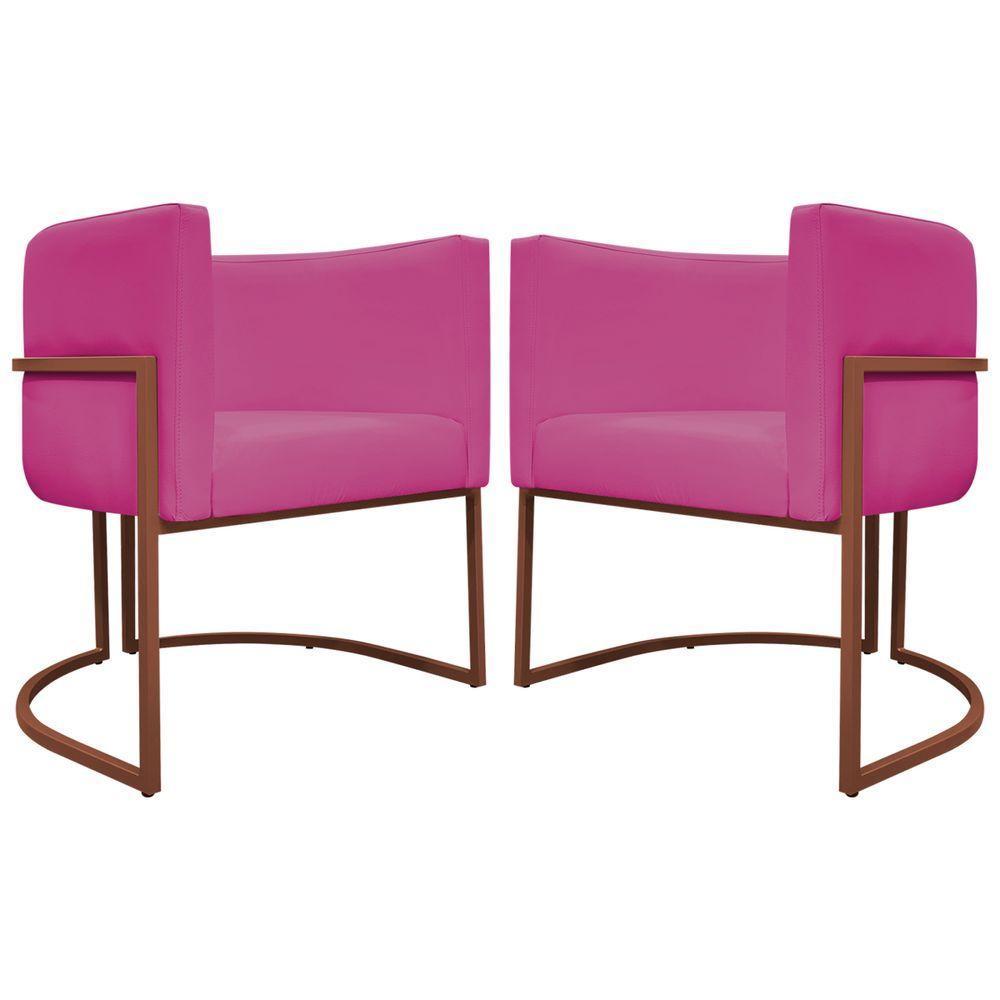 Kit 2 Poltronas Recepção Luna Base De Ferro Bronze - Pink Corino - 4