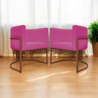 Kit 2 Poltronas Recepção Luna Base De Ferro Bronze - Pink Corino - 1