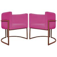 Kit 2 Poltronas Recepção Luna Base De Ferro Bronze - Pink Corino