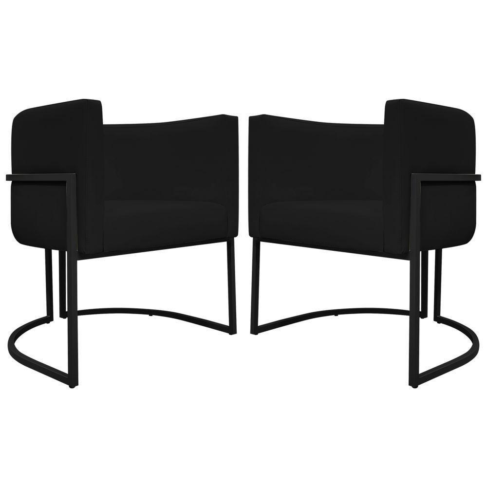 Kit 2 Poltronas Recepção Luna Base De Ferro Preta - Preto Corino - 4