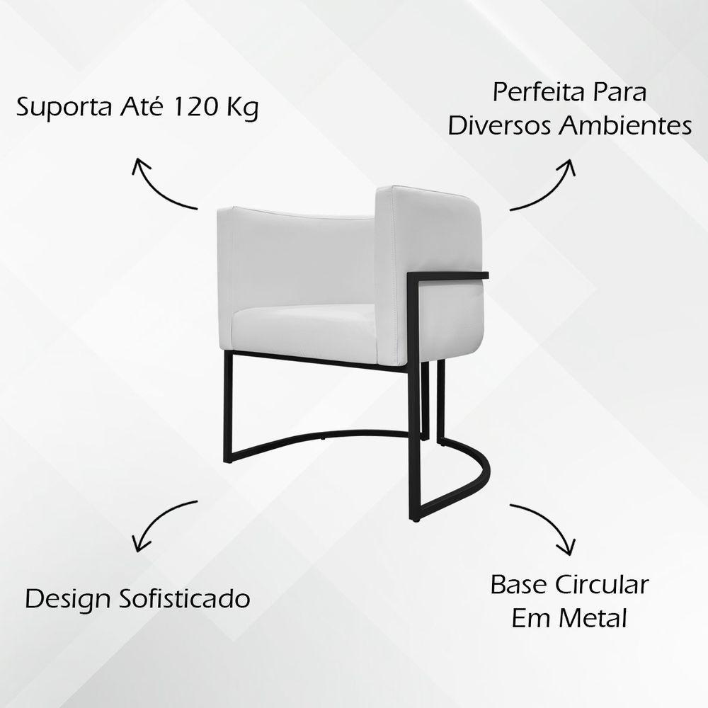 Kit 2 Poltronas Recepção Luna Base De Ferro Preta - Branco Corino - 2