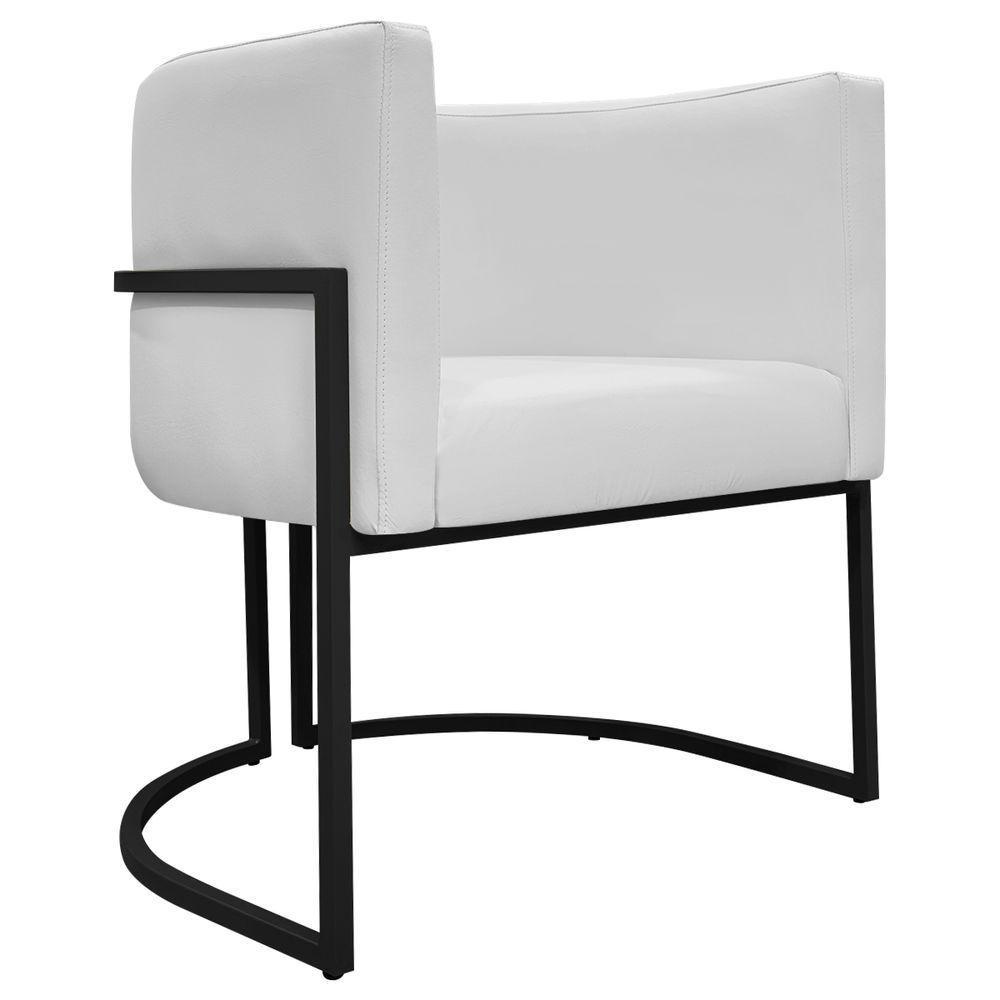 Kit 2 Poltronas Recepção Luna Base De Ferro Preta - Branco Corino - 6