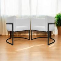 Kit 2 Poltronas Recepção Luna Base De Ferro Preta - Branco Corino - 1