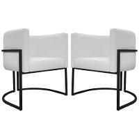 Kit 2 Poltronas Recepção Luna Base De Ferro Preta - Branco Corino