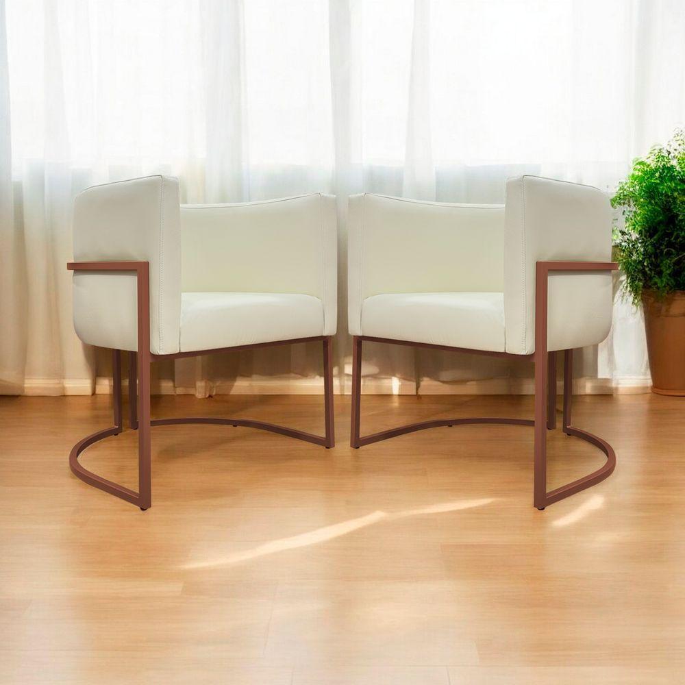 Kit 2 Poltronas Recepção Luna Base De Ferro Bronze - Bege Corino - 1