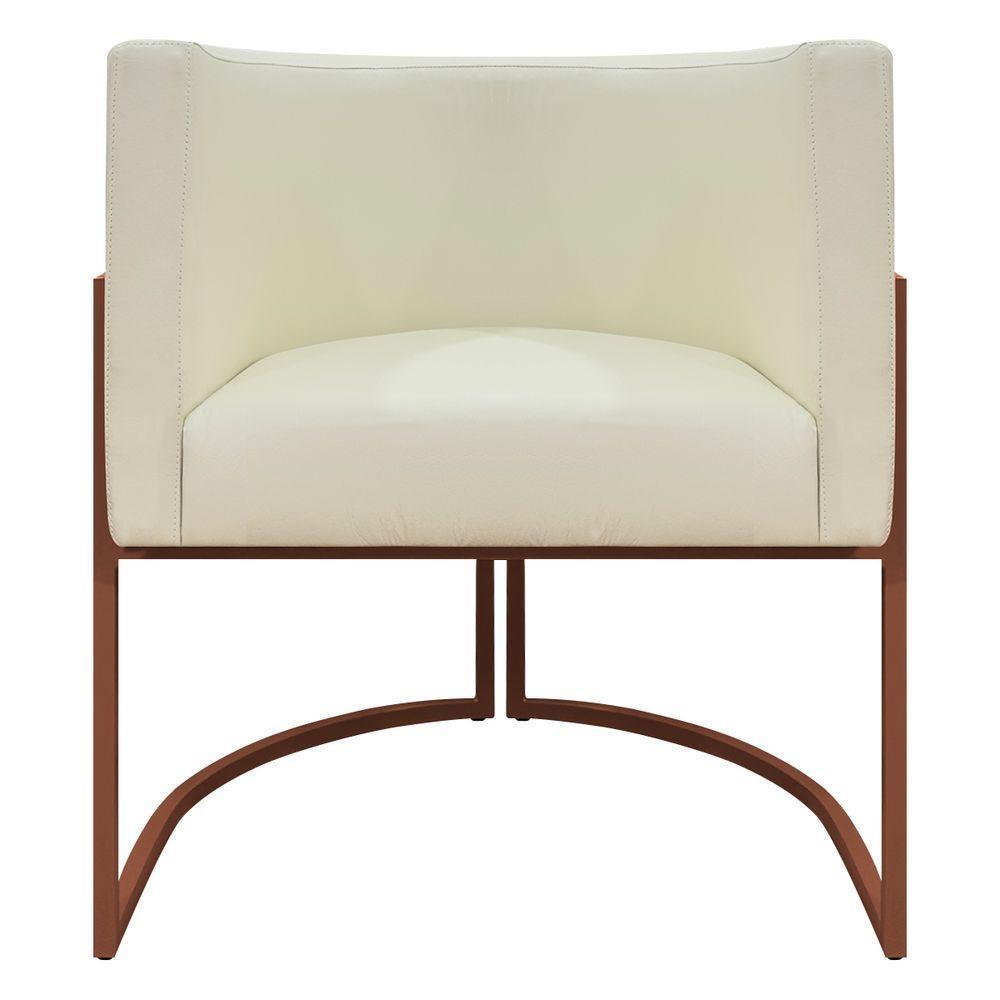 Kit 2 Poltronas Recepção Luna Base De Ferro Bronze - Bege Corino - 5