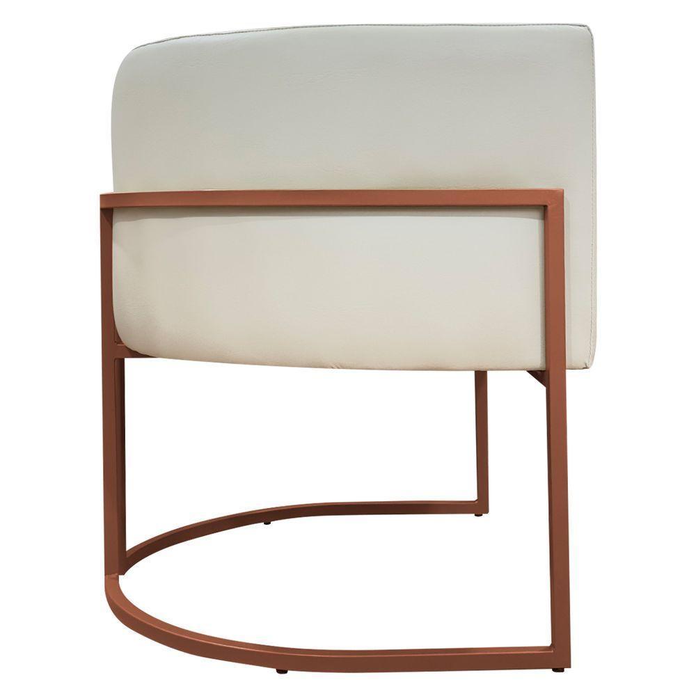 Kit 2 Poltronas Recepção Luna Base De Ferro Bronze - Bege Corino - 7