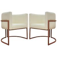 Kit 2 Poltronas Recepção Luna Base De Ferro Bronze - Bege Corino