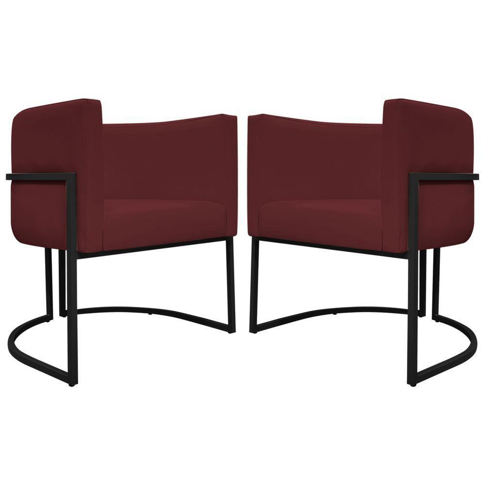 Kit 2 Poltronas Recepção Luna Base De Ferro Preta - Bordo Corino - 4