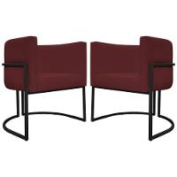 Kit 2 Poltronas Recepção Luna Base De Ferro Preta - Bordo Corino