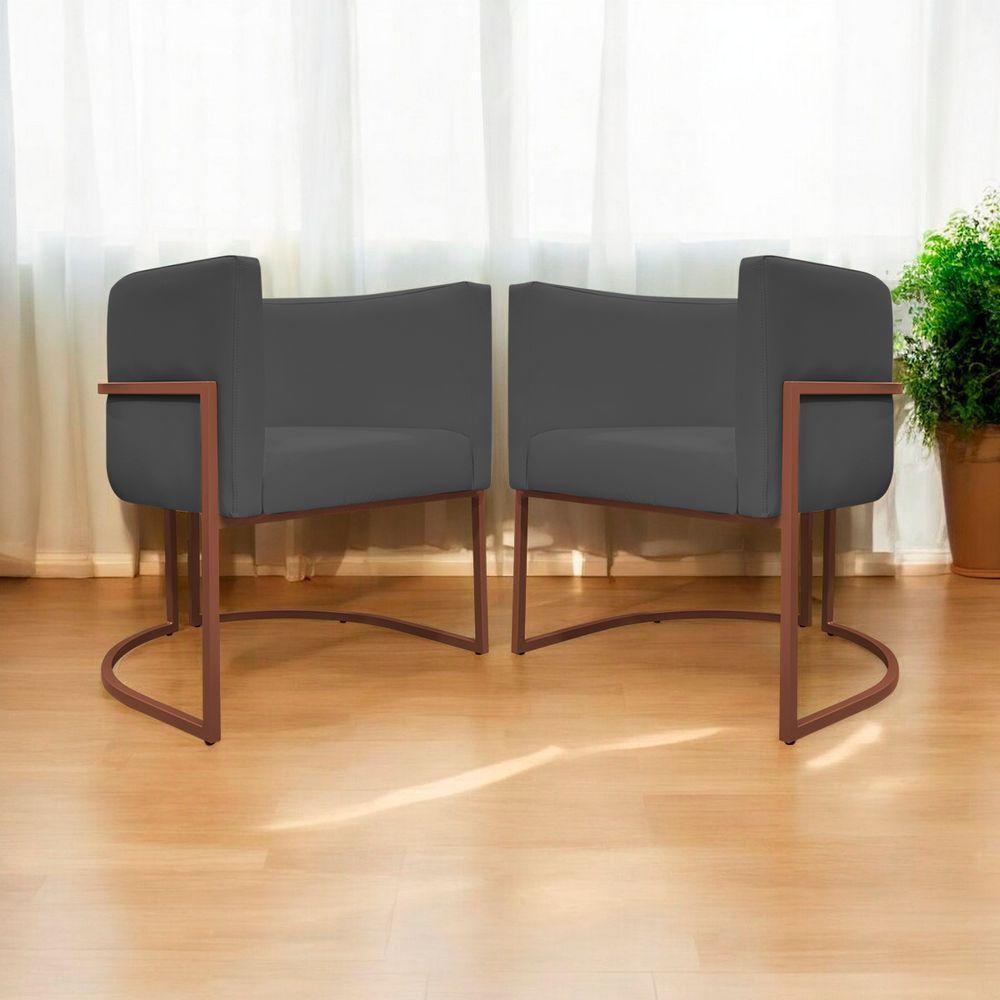 Kit 2 Poltronas Recepção Luna Base De Ferro Bronze - Cinza Corino - 1
