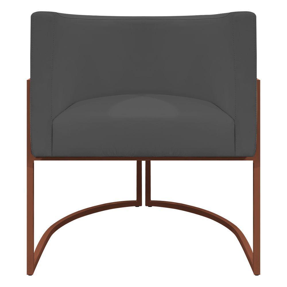 Kit 2 Poltronas Recepção Luna Base De Ferro Bronze - Cinza Corino - 5