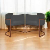 Kit 2 Poltronas Recepção Luna Base De Ferro Bronze - Cinza Corino - 1