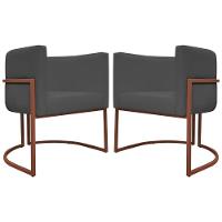Kit 2 Poltronas Recepção Luna Base De Ferro Bronze - Cinza Corino
