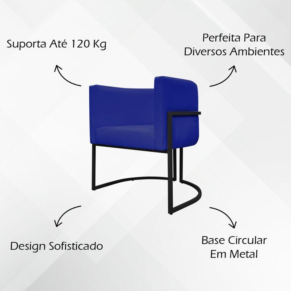 Kit 2 Poltronas Recepção Luna Base De Ferro Preta - Azul-royal Corino - 2
