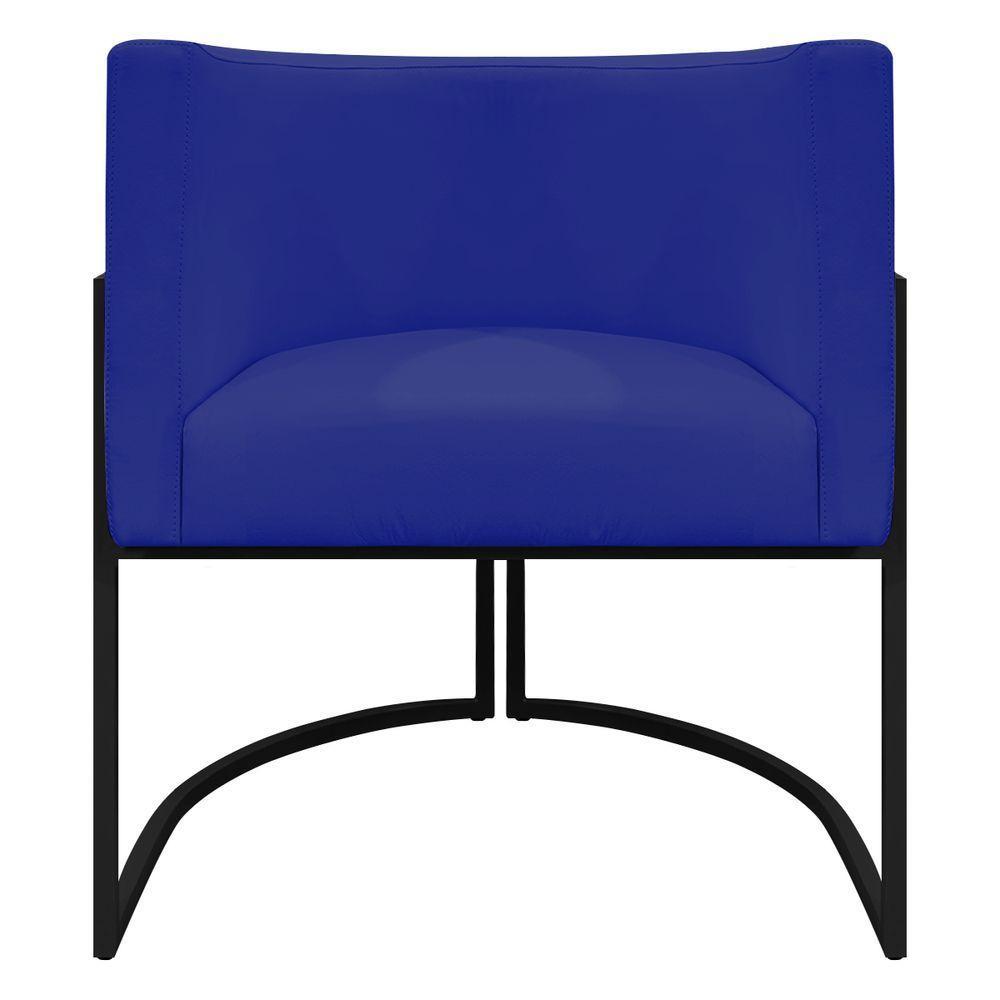 Kit 2 Poltronas Recepção Luna Base De Ferro Preta - Azul-royal Corino - 5