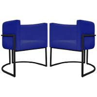 Kit 2 Poltronas Recepção Luna Base De Ferro Preta - Azul-royal Corino