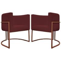 Kit 2 Poltronas Recepção Luna Base De Ferro Bronze - Bordo Corino