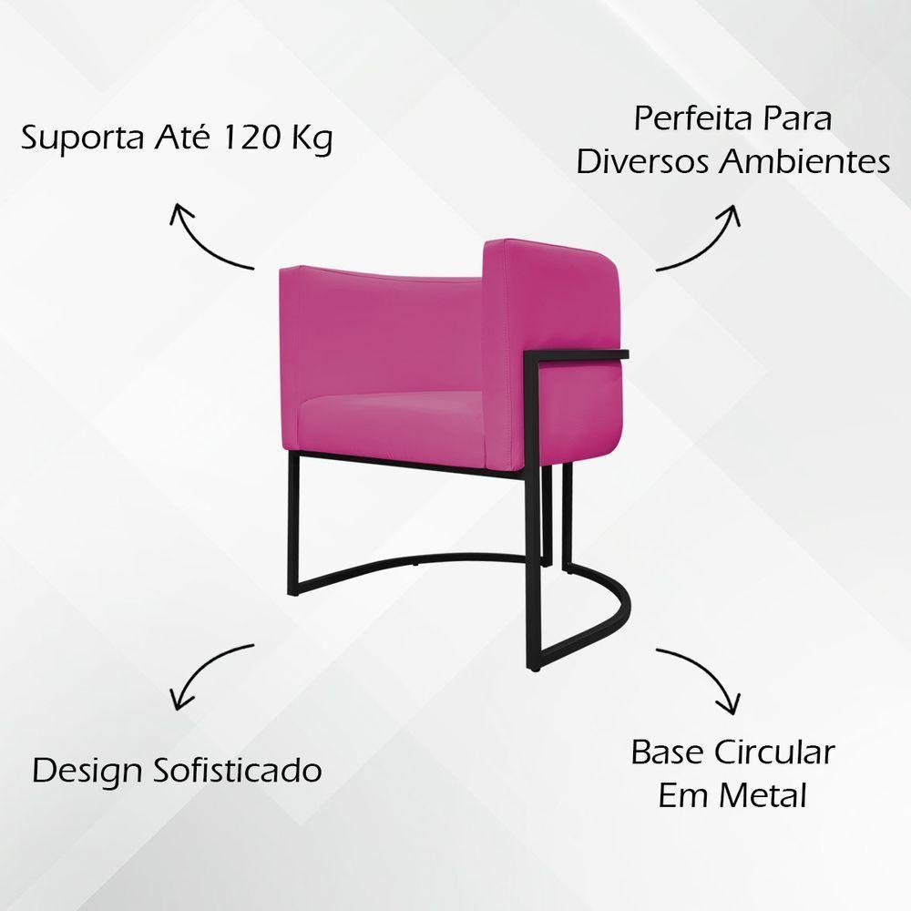 Kit 2 Poltronas Recepção Luna Base De Ferro Preta - Pink Corino - 2