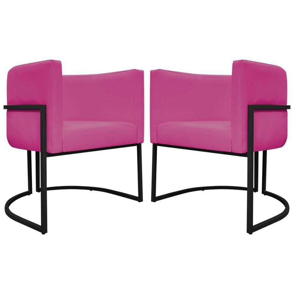 Kit 2 Poltronas Recepção Luna Base De Ferro Preta - Pink Corino - 4