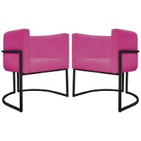 Kit 2 Poltronas Recepção Luna Base De Ferro Preta - Pink Corino