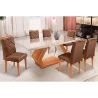 Sala De Jantar Alvorada C- Tampo C- Vidro 180x90cm E 6 Cadeiras Melissa Imbuia-linho Turim Rufato - 2