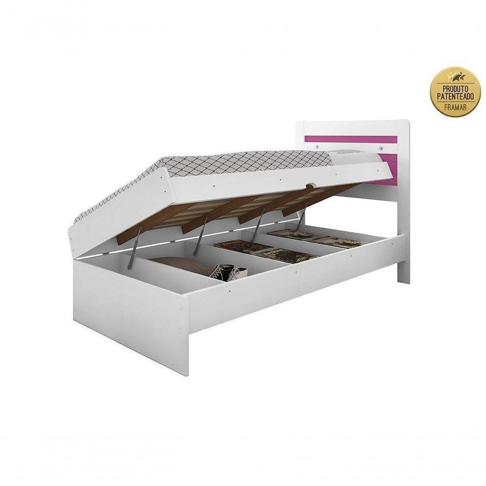 Cama Baú 0,88 Framar Larissa Branco Com Rosa Framar Móveis - 4