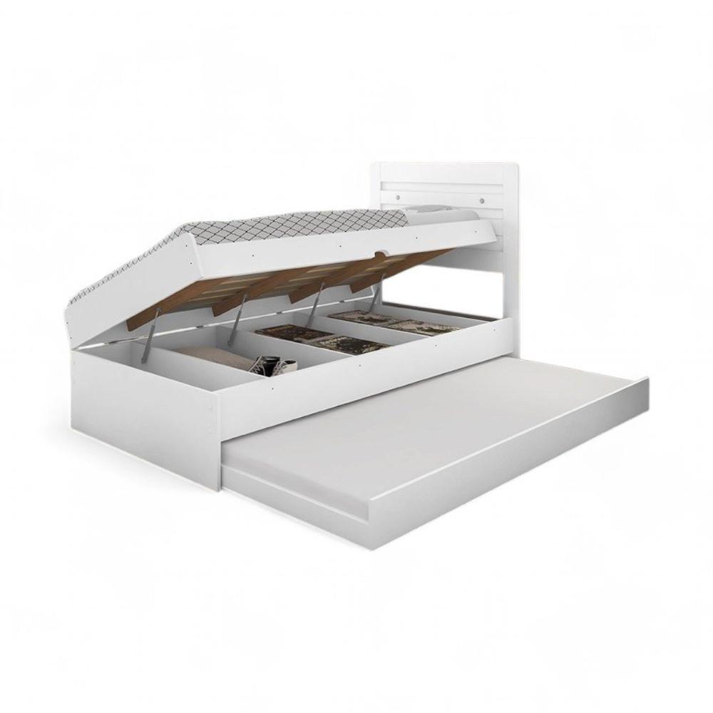 Cama Baú Solteiro Larissa Branco Com Auxiliar E 02 Colchões - 7