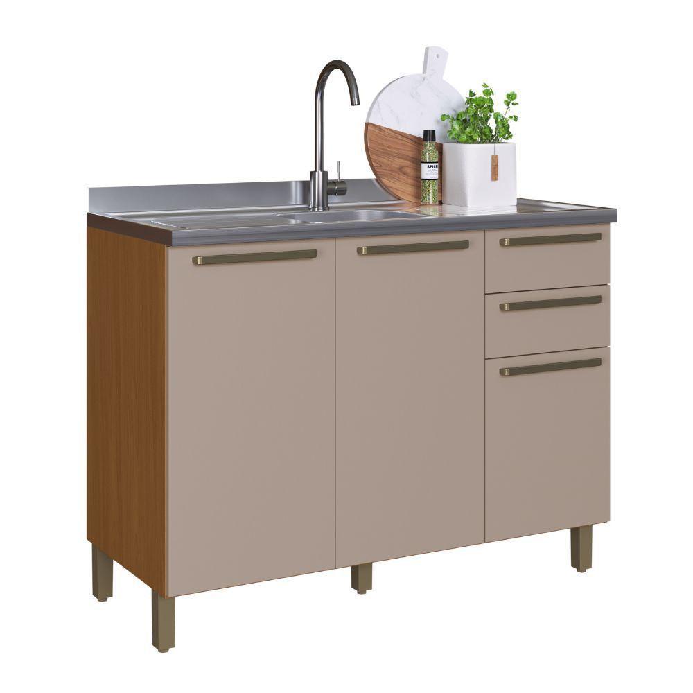 Balcão Indekes Imperial 2 Portas 3 Gavetas 1,20 S/ Tampo Freijo/camurça - 1