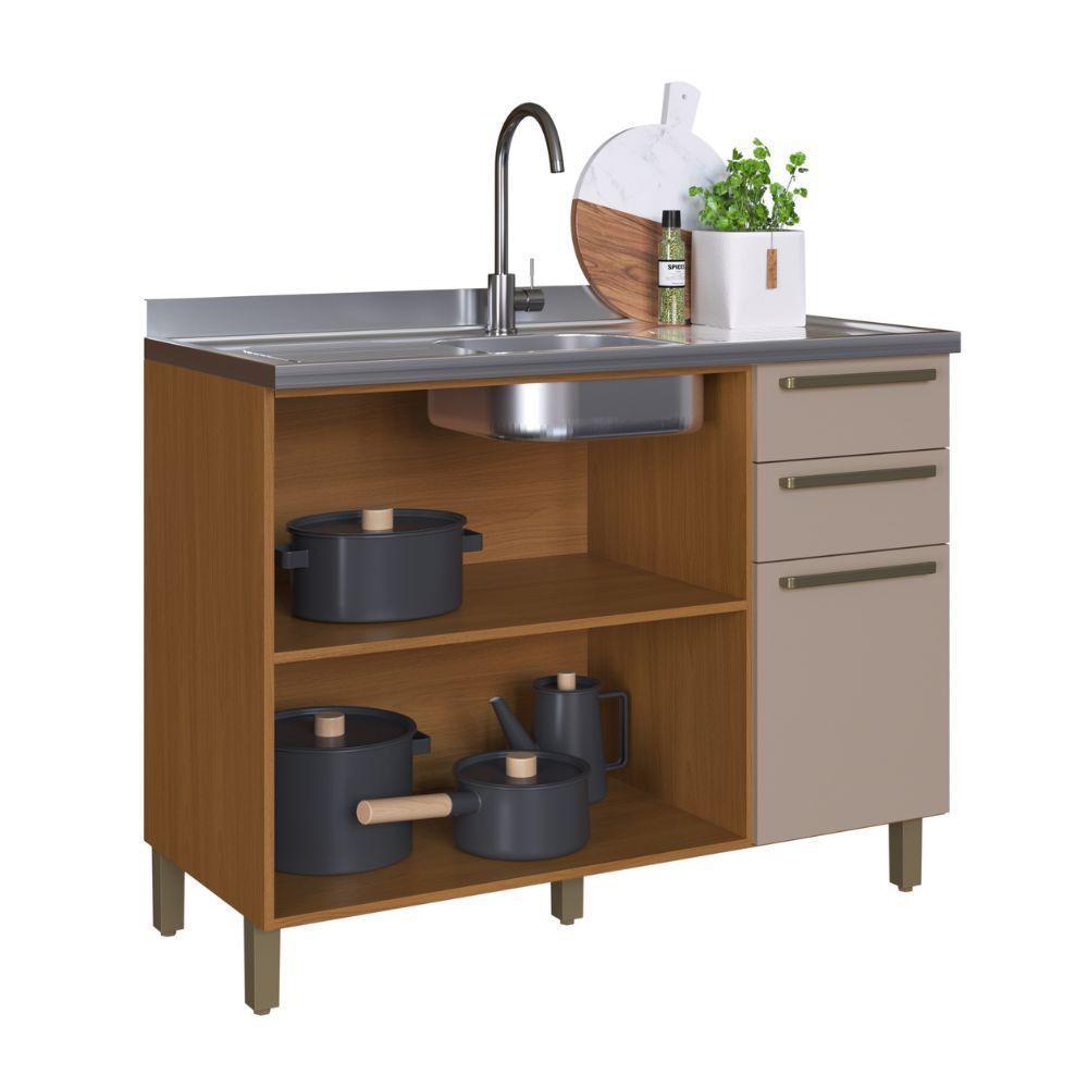 Balcão Indekes Imperial 2 Portas 3 Gavetas 1,20 S/ Tampo Freijo/camurça - 3