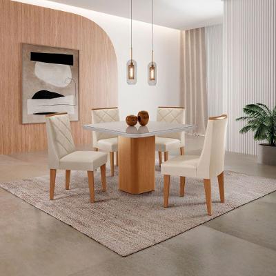 Mesa De Jantar Eloise Canto Copo 4 Cadeiras Isadora Moderna Veludo Creme/off White/naturale