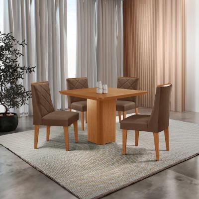 Mesa De Jantar Eloise Canto Copo 4 Cadeiras Isadora Moderna Veludo Marrom/naturalle