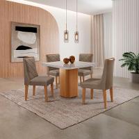 Mesa De Jantar Eloise Canto Copo 4 Cadeiras Isadora Moderna Veludo Capuccino/off White/naturale - 1
