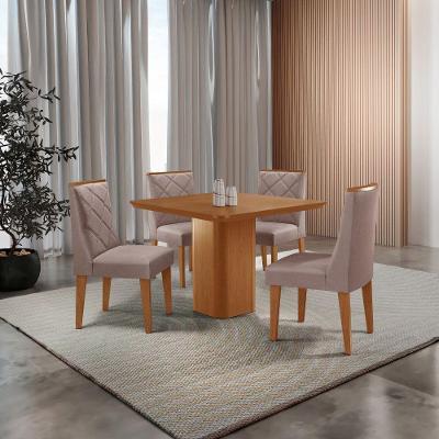 Mesa De Jantar Eloise Canto Copo 4 Cadeiras Isadora Moderna Linho Capuccino/naturale