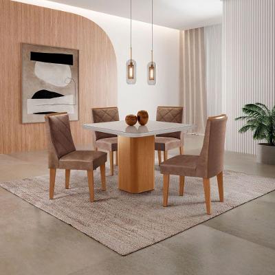 Mesa De Jantar Eloise Canto Copo 4 Cadeiras Isadora Moderna Tork/off White/naturale