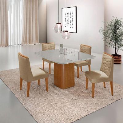 Mesa De Jantar Eloise Canto Copo 4 Cadeiras Moderna Mobília Turim 07/off White/naturale