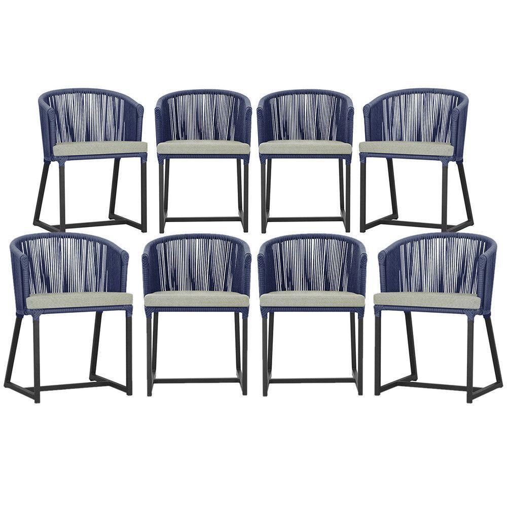 8 Cadeiras De Jantar área Noronha Preta E3 Trama Original Azul - 1