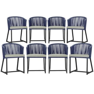 8 Cadeiras De Jantar área Noronha Preta E3 Trama Original Azul