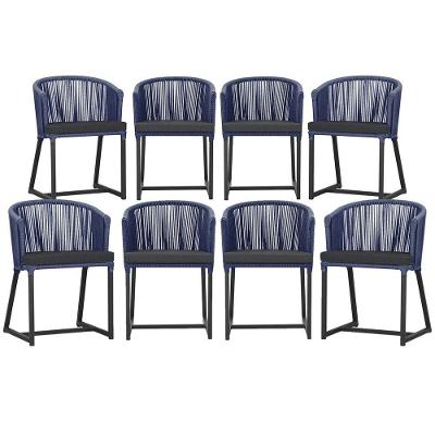 8 Cadeiras De Jantar área Noronha Preta E11 Trama Original Azul