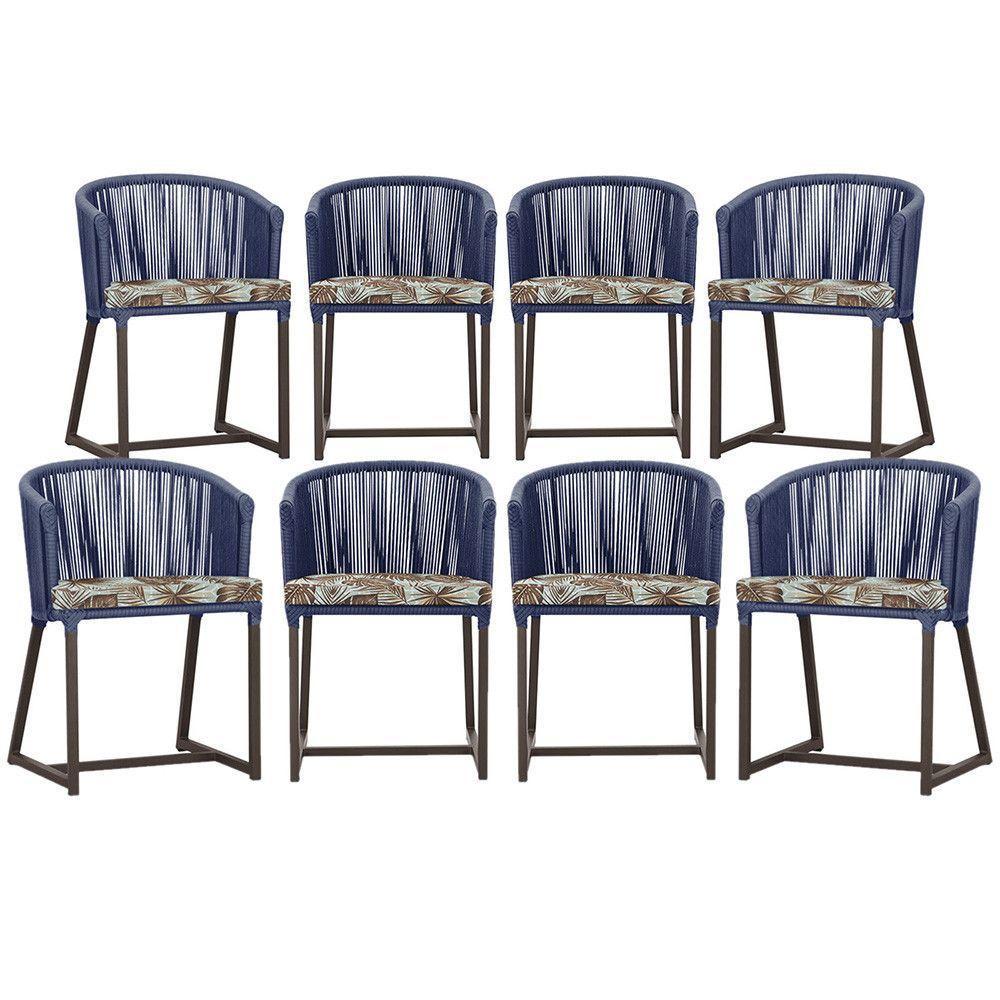 8 Cadeiras De Jantar área Noronha Marrom E6 Trama Original Azul - 1