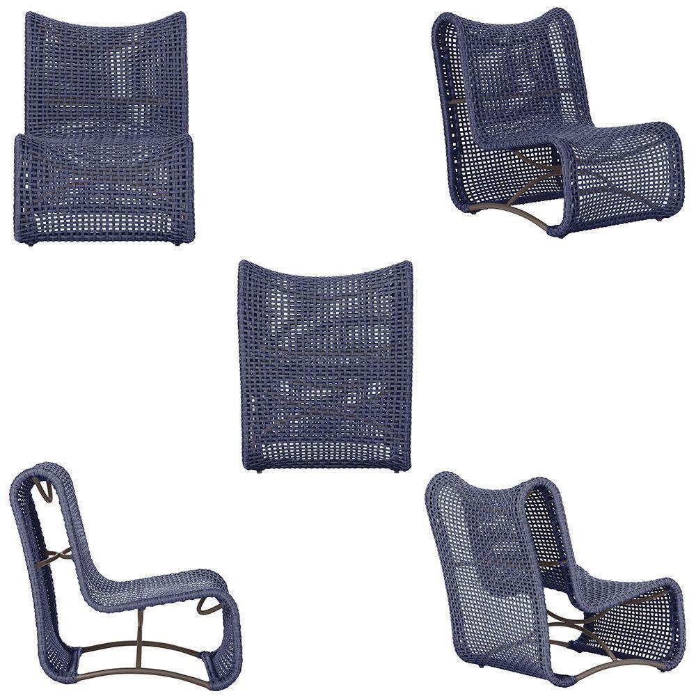 3 Poltronas Texas Em Alumínio Marrom Corda Náutica Trama Azul - 5