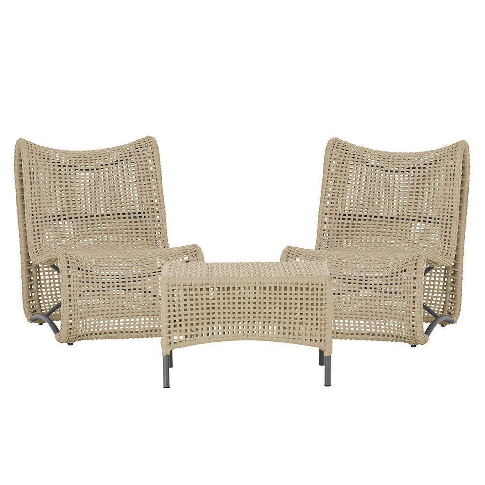 2 Poltronas E Mesa Texas Alumínio Preto Corda Náutica Trama Rami - 1