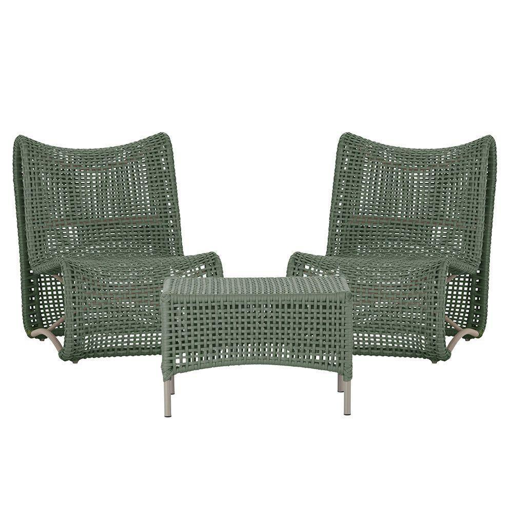 2 Poltronas E Mesa Texas Alumínio Fendi Corda Náutica Trama Verde - 1