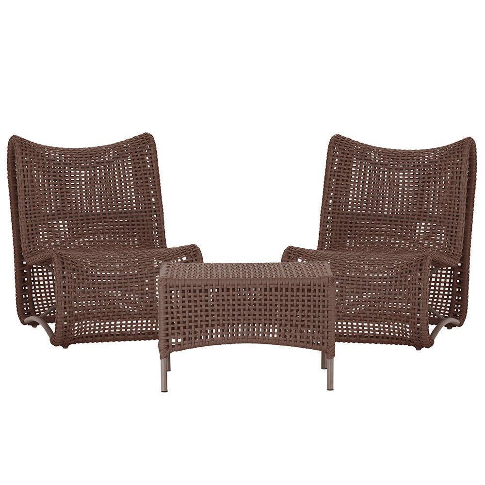 2 Poltronas E Mesa Texas Alumínio Marrom Corda Náutica Trama Marrom - 1